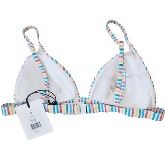 ONIA Danni Seersucker striped triangle beach bikini top in multi Size M NEW - Picture 2 of 10